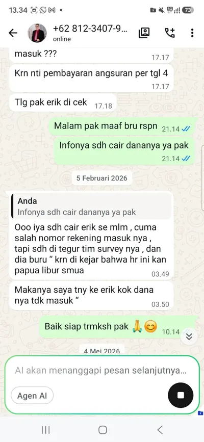 Bukti chat pencairan customer