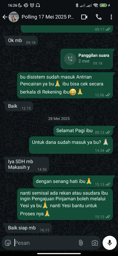 Bukti chat pencairan customer