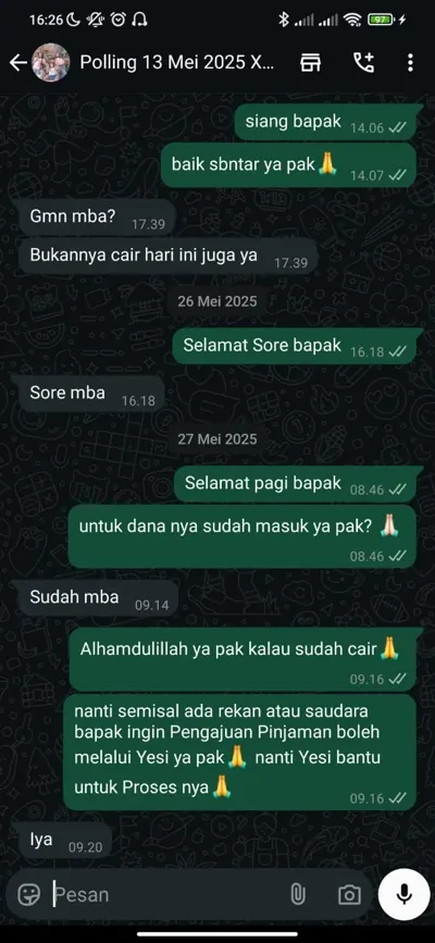 Bukti chat pencairan customer