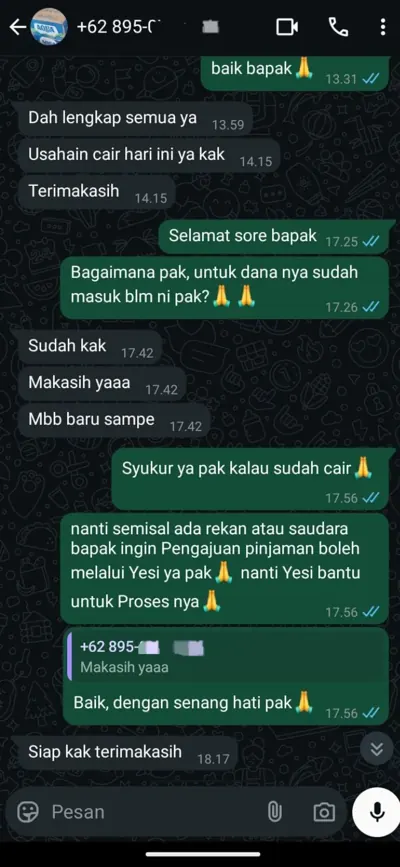 Bukti chat pencairan customer