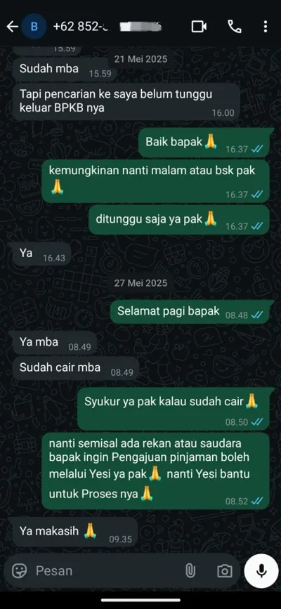 Bukti chat pencairan customer